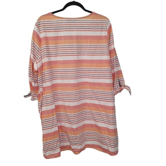 Riders By Lee Striped V-neck 3/4 Tie Sleeve Loose Fit Blouse Plus Size 3X - Picture 2 of 6